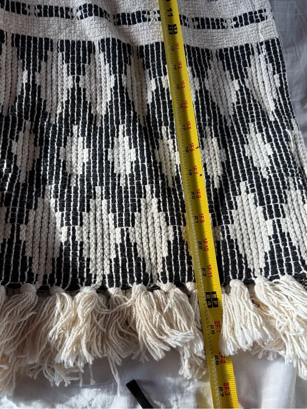 Colby Southwest Woven Navy and Cream Fringe 8 Ft Table Runner